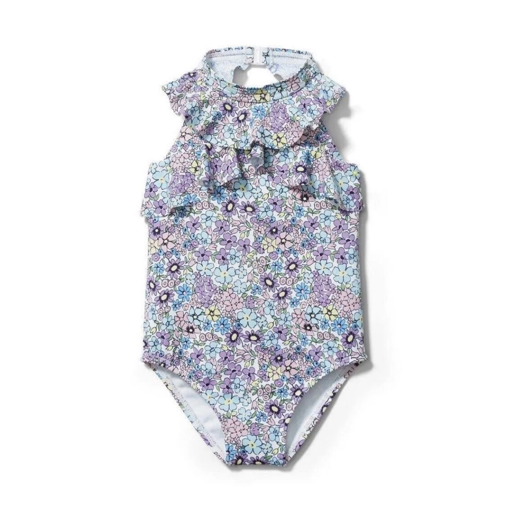 Janie and Jack Girls One Piece Purple Floral Swimsuit Size 4